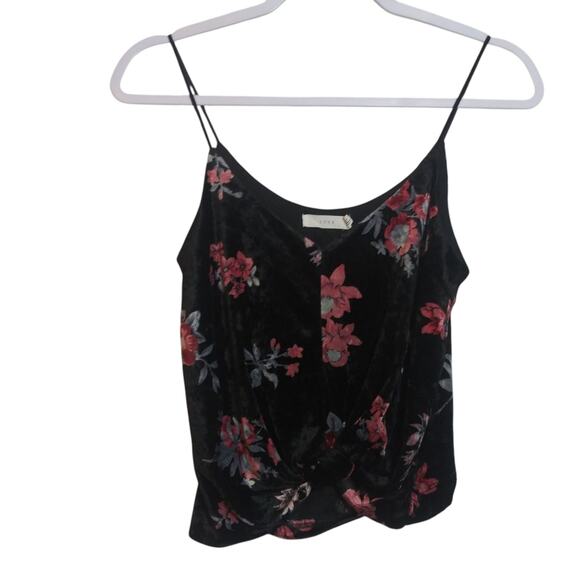 LUSH Black Velvet Floral Crop Tank Top Twist Front Camisole Dark  Size XS - Picture 1 of 7